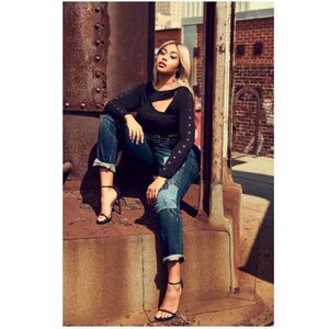 Addition Elle Love & Legend Black Long Sleeve Button Detail Keyhole Cutout NWT